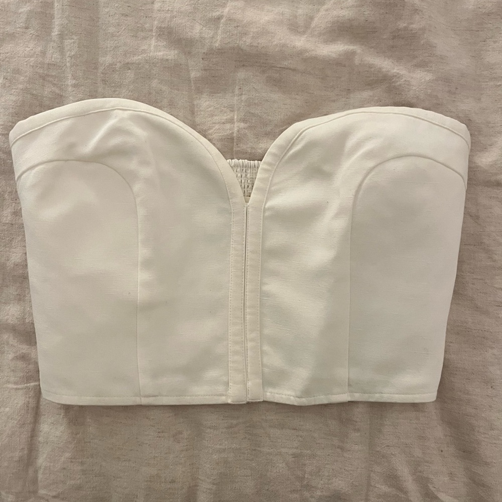 White Mara Hoffman strapless cropped top
